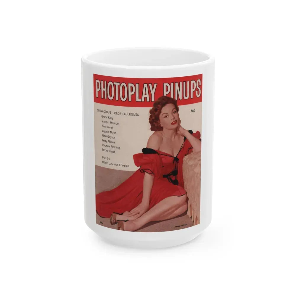 Jeanne Crain #187 - Photoplay Pin-Ups Magazine Issue #5 (Vintage Female Icon) White Coffee Mug 15oz - Go Mug Yourself