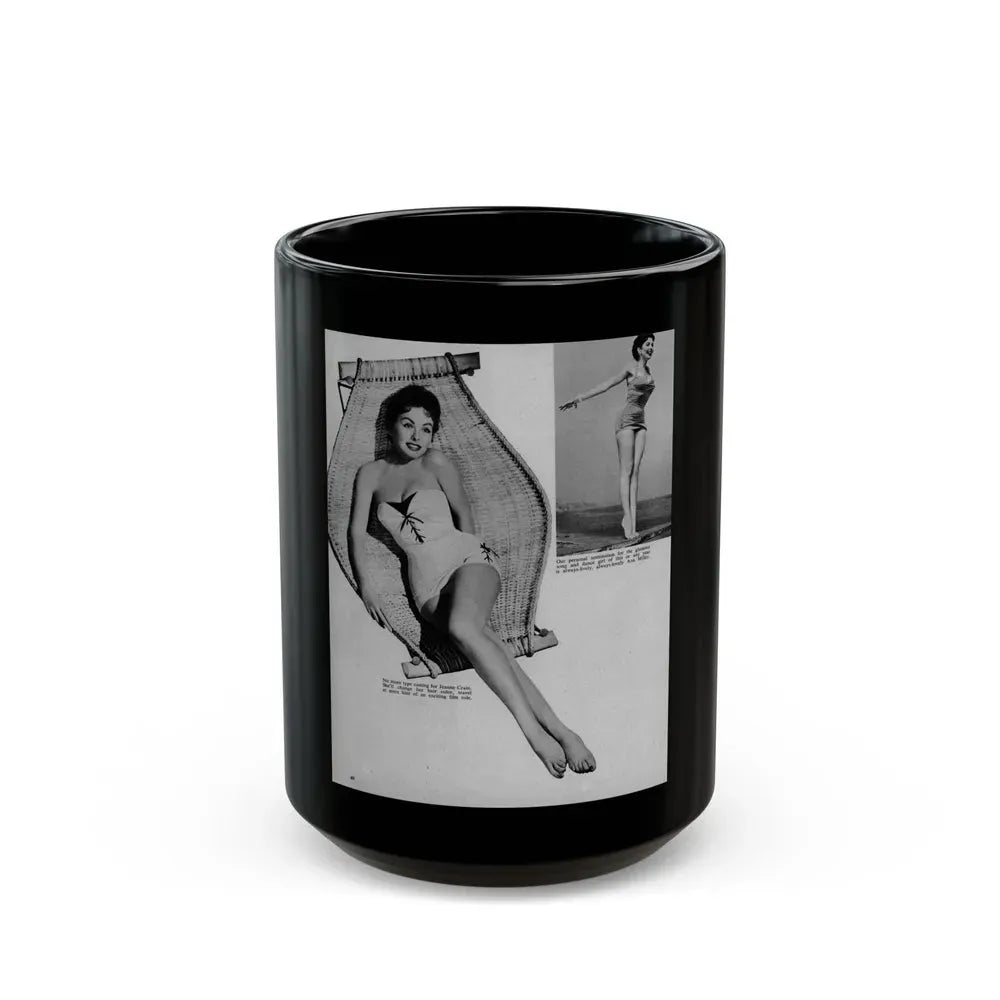 Jeanne Crain #192 - 8.5x10.5 1950's B&W Full Body Page Pin-Up Photo & Caption from Movie Star Magazine (Vintage Female Icon) Black Coffee Mug 15oz - Go Mug Yourself