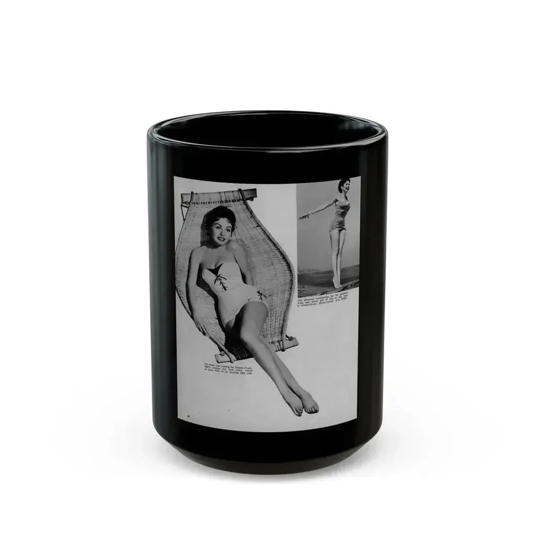 Jeanne Crain #192 - 8.5x10.5 1950's B&W Full Body Page Pin-Up Photo & Caption from Movie Star Magazine (Vintage Female Icon) Black Coffee Mug 15oz - Go Mug Yourself