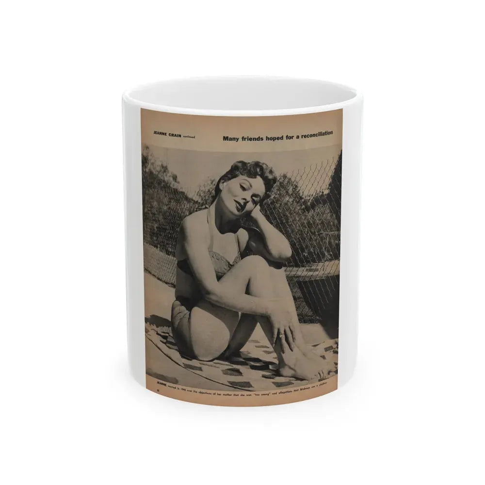 Jeanne Crain #194 - 8.5x10.5 Circa 50's B&W Full Body Magazine Page Photo (Vintage Female Icon) White Coffee Mug 11oz - Go Mug Yourself