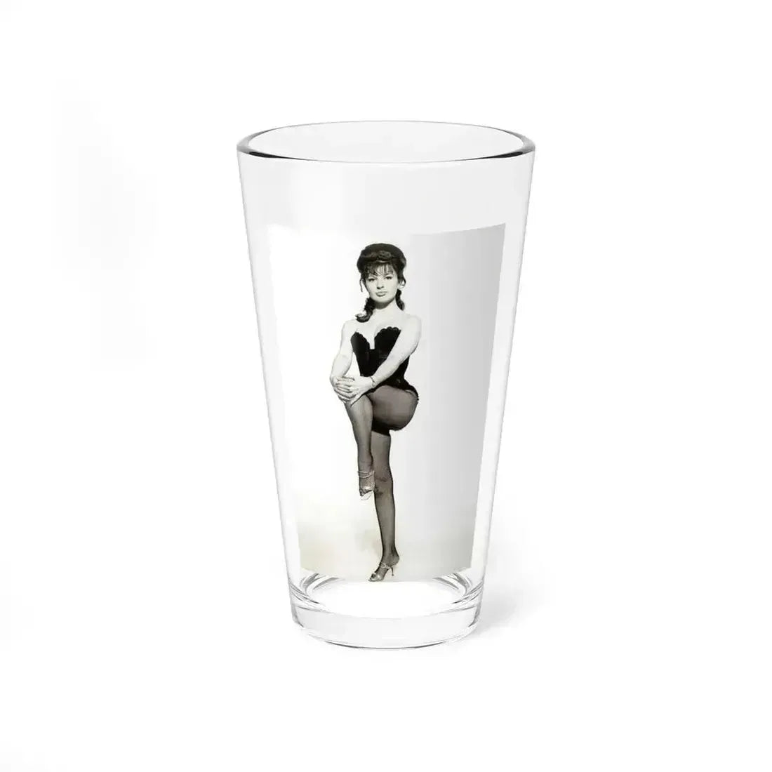 Jennifer Jayne #01 - B&W 7x9 Full Body Lingerie & Fishnet Stockings & open heels Photo (Vintage Female Icon) Pint Glass 16oz 16oz - Go Mug Yourself