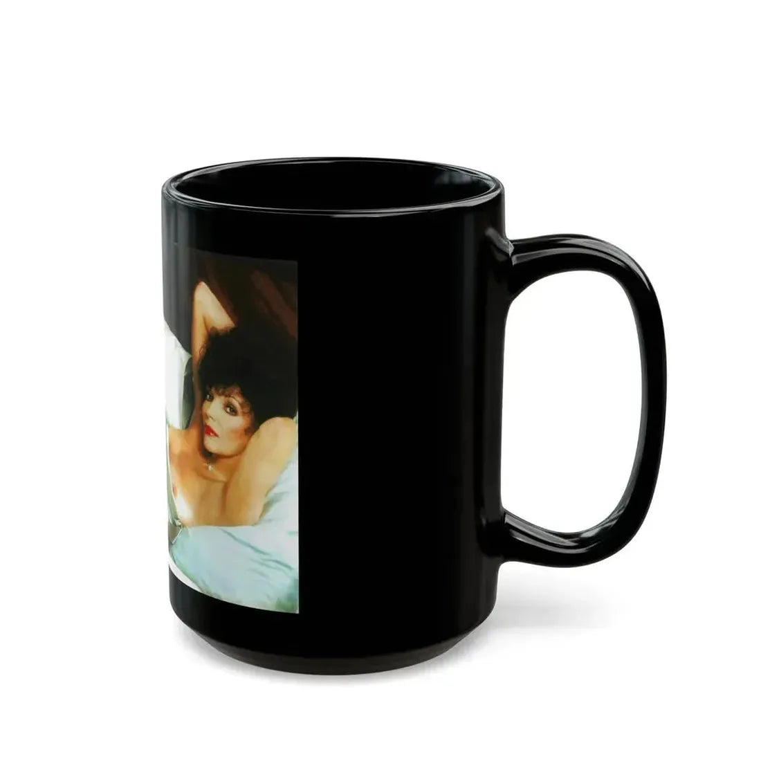 Joan Collins #429 - Topless (Vintage Female Icon) Black Coffee Mug - Go Mug Yourself
