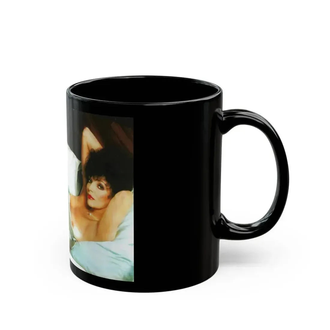 Joan Collins #429 - Topless (Vintage Female Icon) Black Coffee Mug - Go Mug Yourself