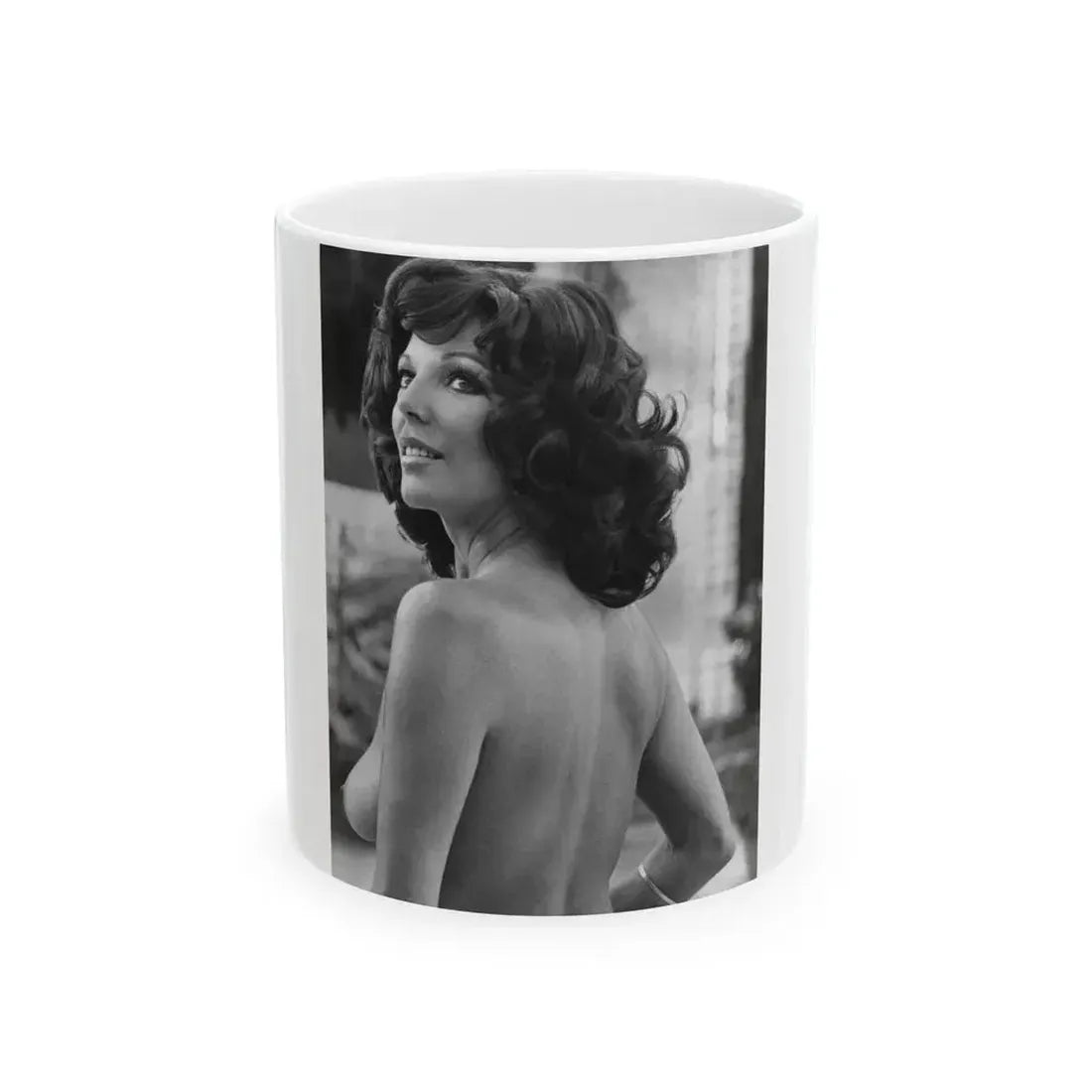 Joan Collins #435 - Topless (Vintage Female Icon) White Coffee Mug 11oz - Go Mug Yourself