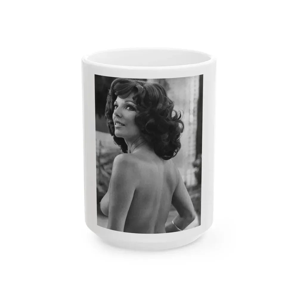 Joan Collins #435 - Topless (Vintage Female Icon) White Coffee Mug 15oz - Go Mug Yourself