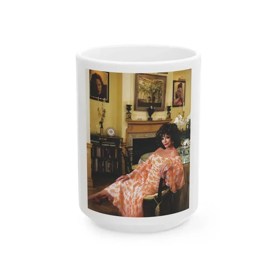 Joan Collins #519 (Vintage Female Icon) White Coffee Mug 15oz - Go Mug Yourself