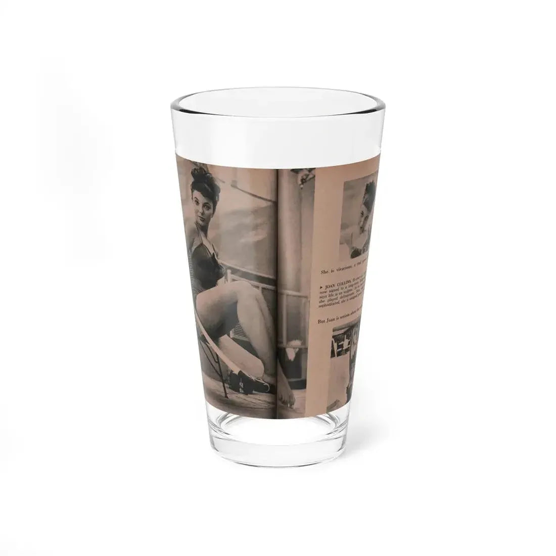 Joan Collins #551 - Photo Digest Mag. Jan. '56 - 3 B&W Photos, Captions & Short Paragraph (Vintage Female Icon) Pint Glass 16oz 16oz - Go Mug Yourself