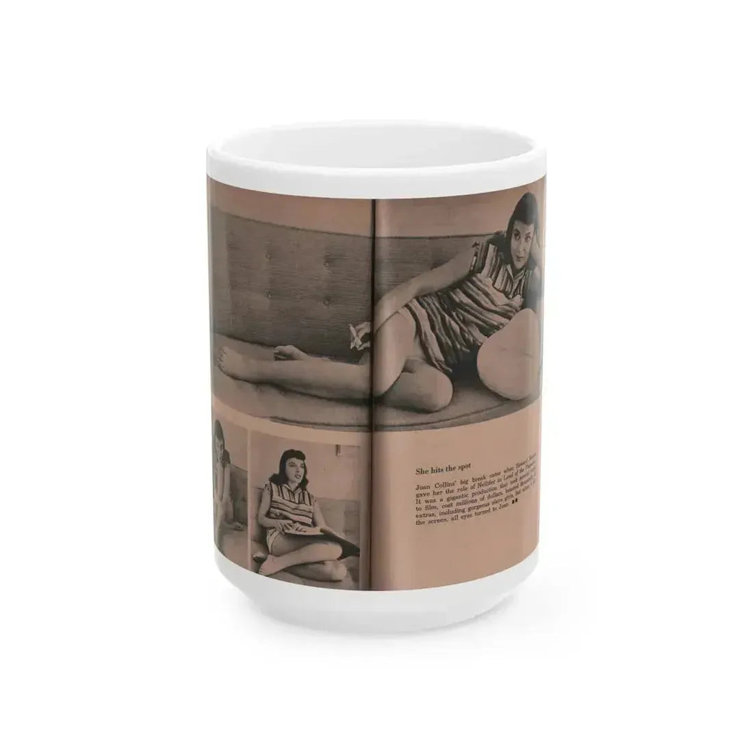 Joan Collins #552 - Photo Digest Mag. Jan. '56 - 3 B&W Photos (Vintage Female Icon) White Coffee Mug 15oz - Go Mug Yourself