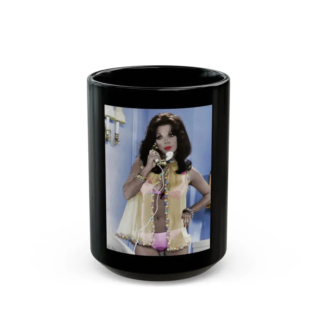 Joan Collins #597 (Vintage Female Icon) Black Coffee Mug 15oz - Go Mug Yourself