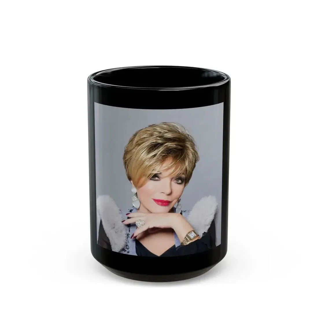 Joan Collins #678 (Vintage Female Icon) Black Coffee Mug 15oz - Go Mug Yourself