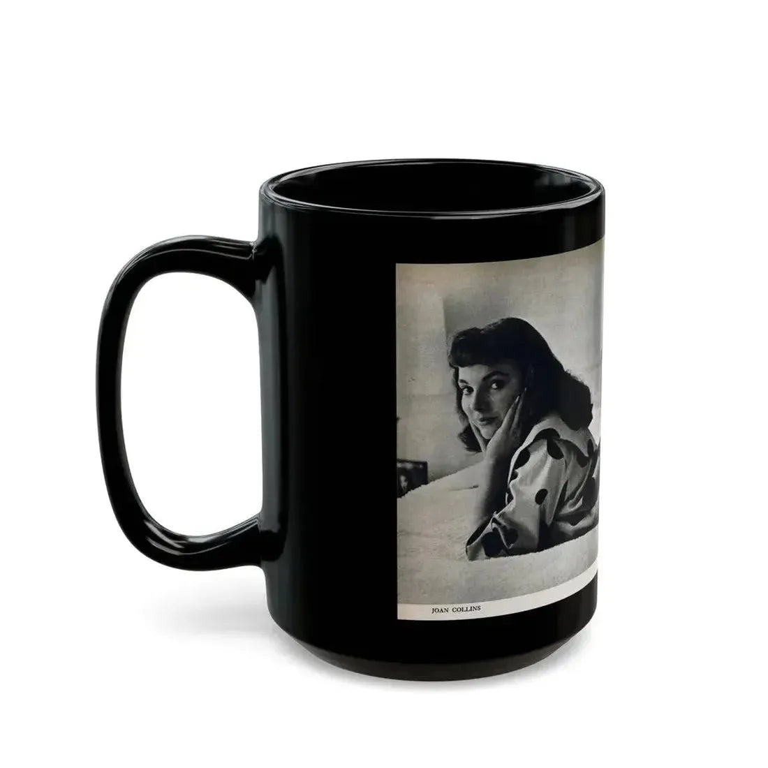 Joan Collins #679 - International Pin-Ups Mag. '57 - 1 B&W Centerfold Photo (Vintage Female Icon) Black Coffee Mug - Go Mug Yourself
