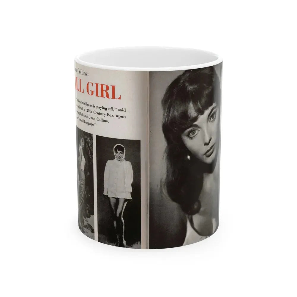 Joan Collins #685 - 2 Pages, 3 B&W Photos & Captions from Picture Week 3-27-56 (Vintage Female Icon) White Coffee Mug 11oz - Go Mug Yourself