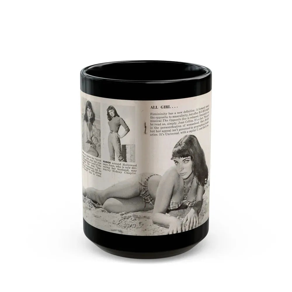 Joan Collins #686 - 2 Pages, 3 B&W Photos, Captions & Article Start from Picture Week 3-27-56 (Vintage Female Icon) Black Coffee Mug 15oz - Go Mug Yourself