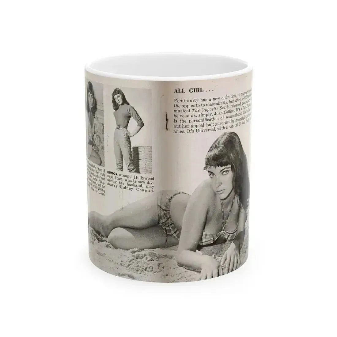 Joan Collins #686 - 2 Pages, 3 B&W Photos, Captions & Article Start from Picture Week 3-27-56 (Vintage Female Icon) White Coffee Mug 11oz - Go Mug Yourself