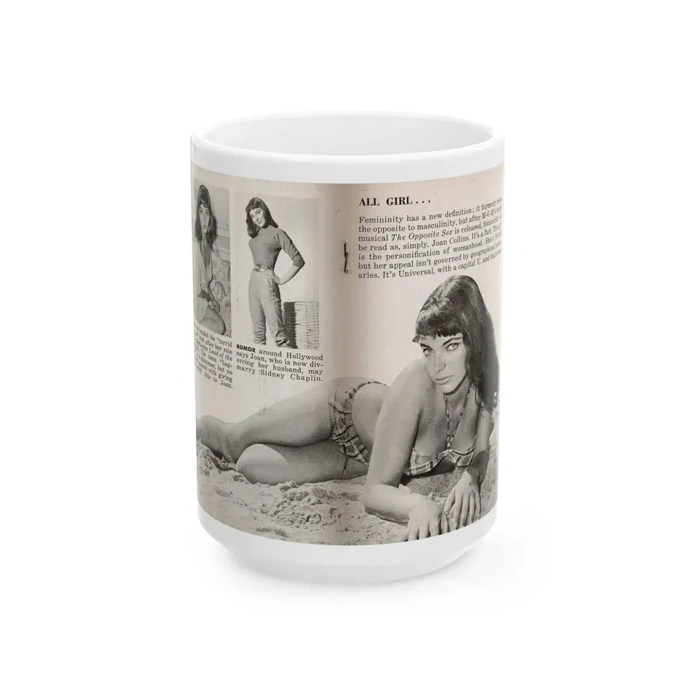Joan Collins #686 - 2 Pages, 3 B&W Photos, Captions & Article Start from Picture Week 3-27-56 (Vintage Female Icon) White Coffee Mug 15oz - Go Mug Yourself