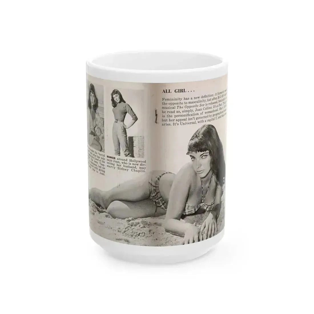 Joan Collins #686 - 2 Pages, 3 B&W Photos, Captions & Article Start from Picture Week 3-27-56 (Vintage Female Icon) White Coffee Mug 15oz - Go Mug Yourself