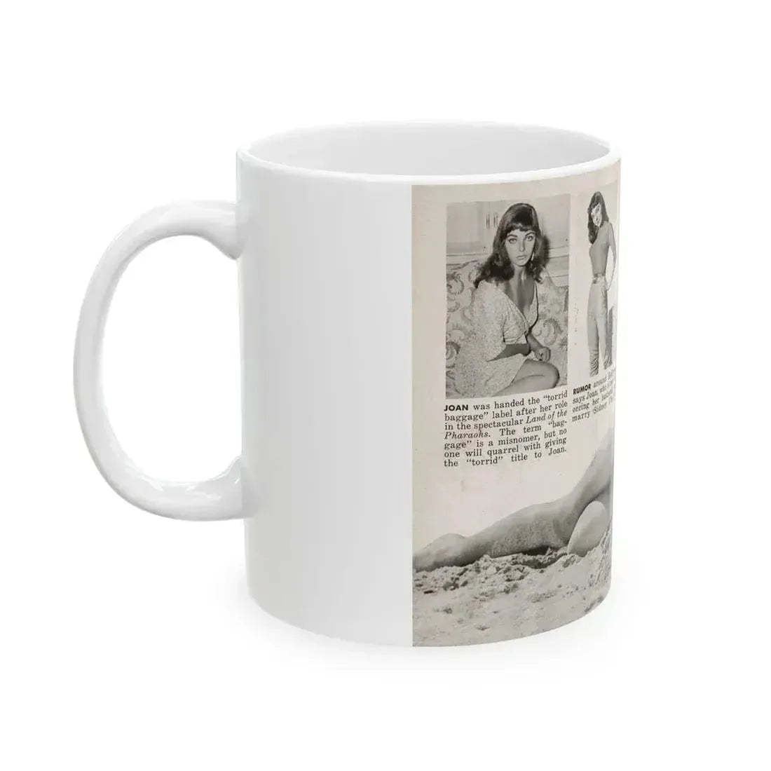 Joan Collins #686 - 2 Pages, 3 B&W Photos, Captions & Article Start from Picture Week 3-27-56 (Vintage Female Icon) White Coffee Mug - Go Mug Yourself