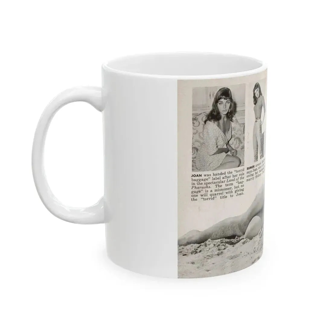 Joan Collins #686 - 2 Pages, 3 B&W Photos, Captions & Article Start from Picture Week 3-27-56 (Vintage Female Icon) White Coffee Mug - Go Mug Yourself