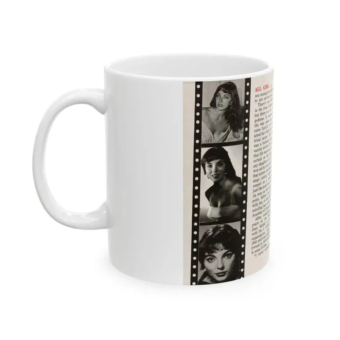 Joan Collins #687 - 2 Pages, 5 B&W Photos & Article Ending from Picture Week 3-27-56 (Vintage Female Icon) White Coffee Mug - Go Mug Yourself