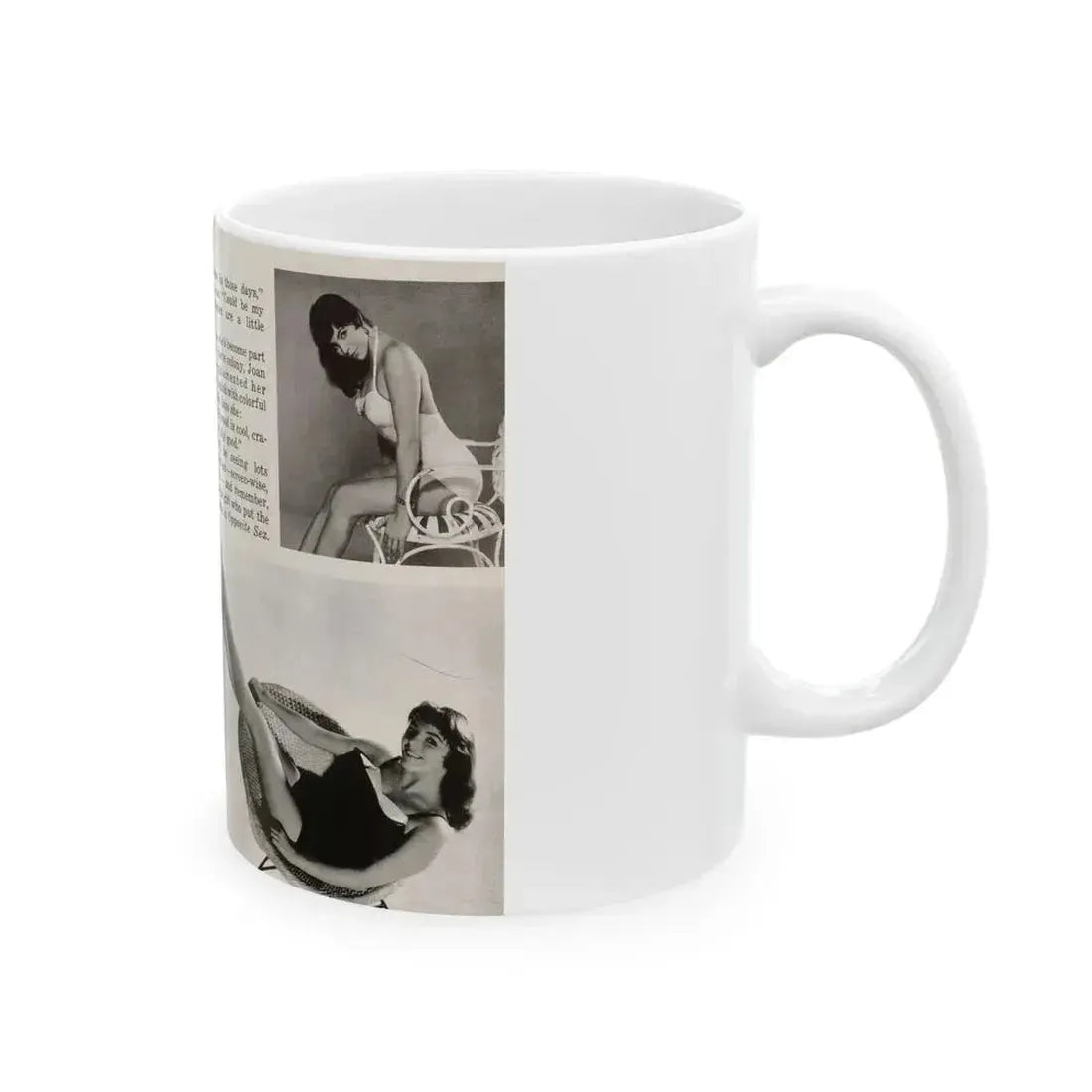 Joan Collins #687 - 2 Pages, 5 B&W Photos & Article Ending from Picture Week 3-27-56 (Vintage Female Icon) White Coffee Mug - Go Mug Yourself