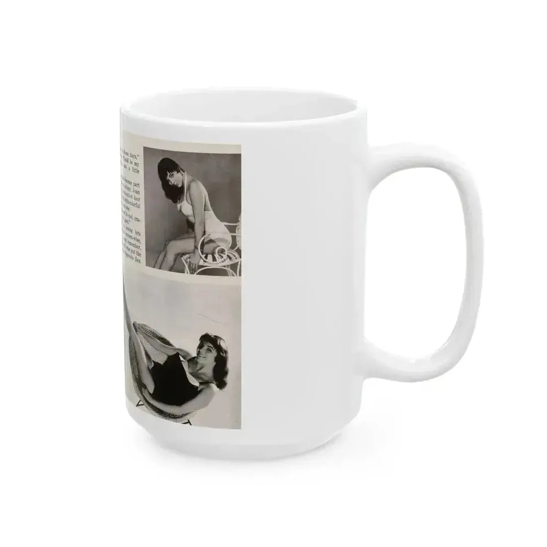 Joan Collins #687 - 2 Pages, 5 B&W Photos & Article Ending from Picture Week 3-27-56 (Vintage Female Icon) White Coffee Mug - Go Mug Yourself