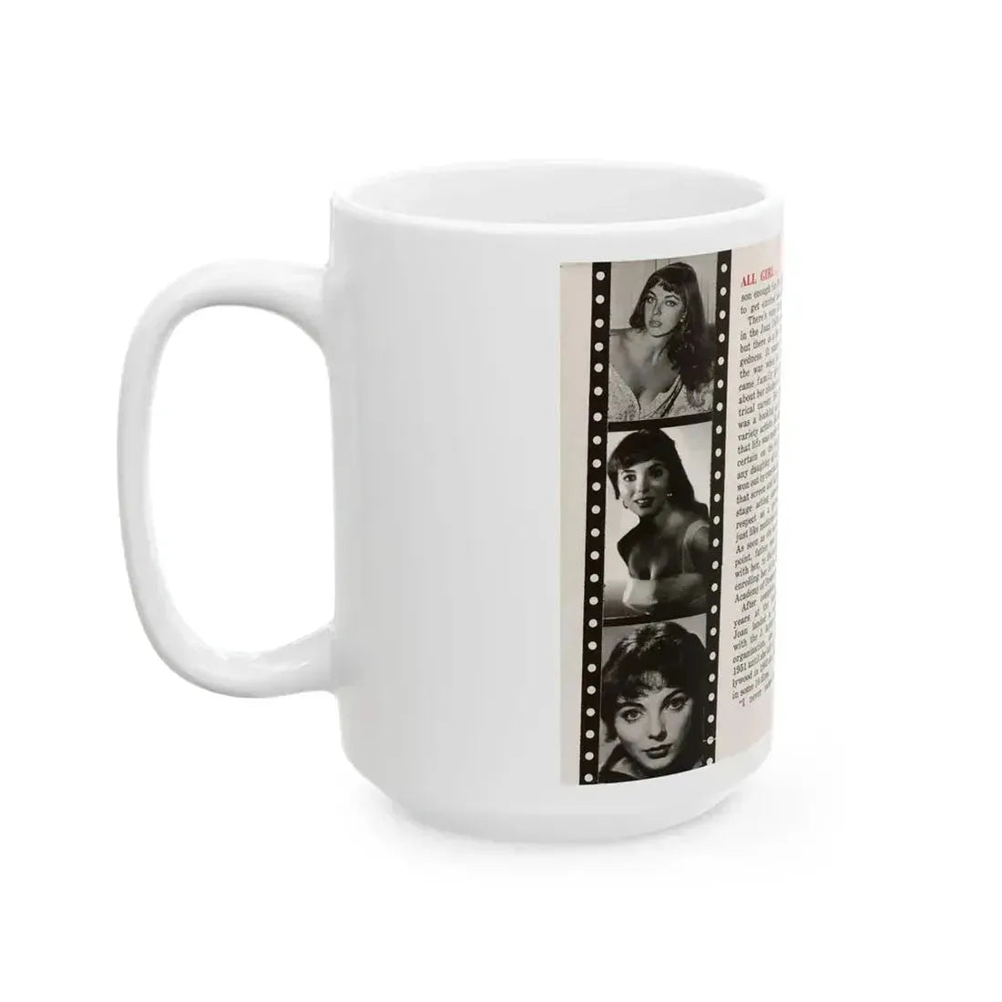 Joan Collins #687 - 2 Pages, 5 B&W Photos & Article Ending from Picture Week 3-27-56 (Vintage Female Icon) White Coffee Mug - Go Mug Yourself