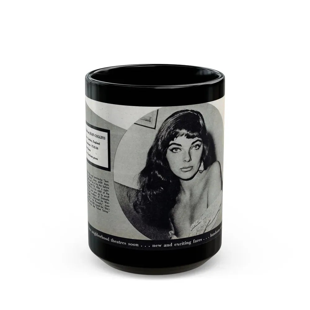 Joan Collins #688 - 1 B&W Portrait Head & Sholder Glamour Shot from Movie Star Magazine Circa 1950's (Vintage Female Icon) Black Coffee Mug 15oz - Go Mug Yourself