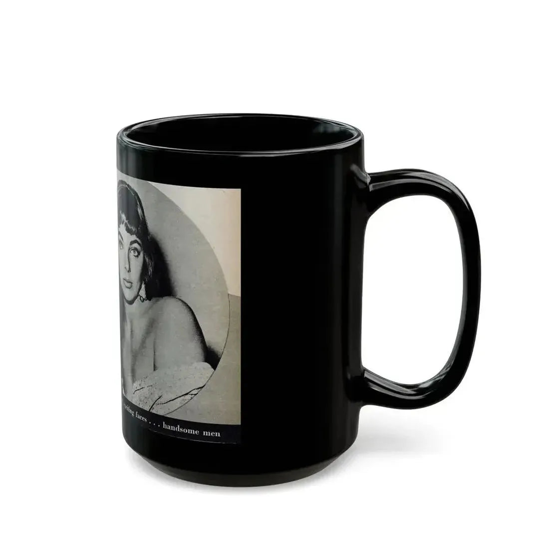 Joan Collins #688 - 1 B&W Portrait Head & Sholder Glamour Shot from Movie Star Magazine Circa 1950's (Vintage Female Icon) Black Coffee Mug - Go Mug Yourself