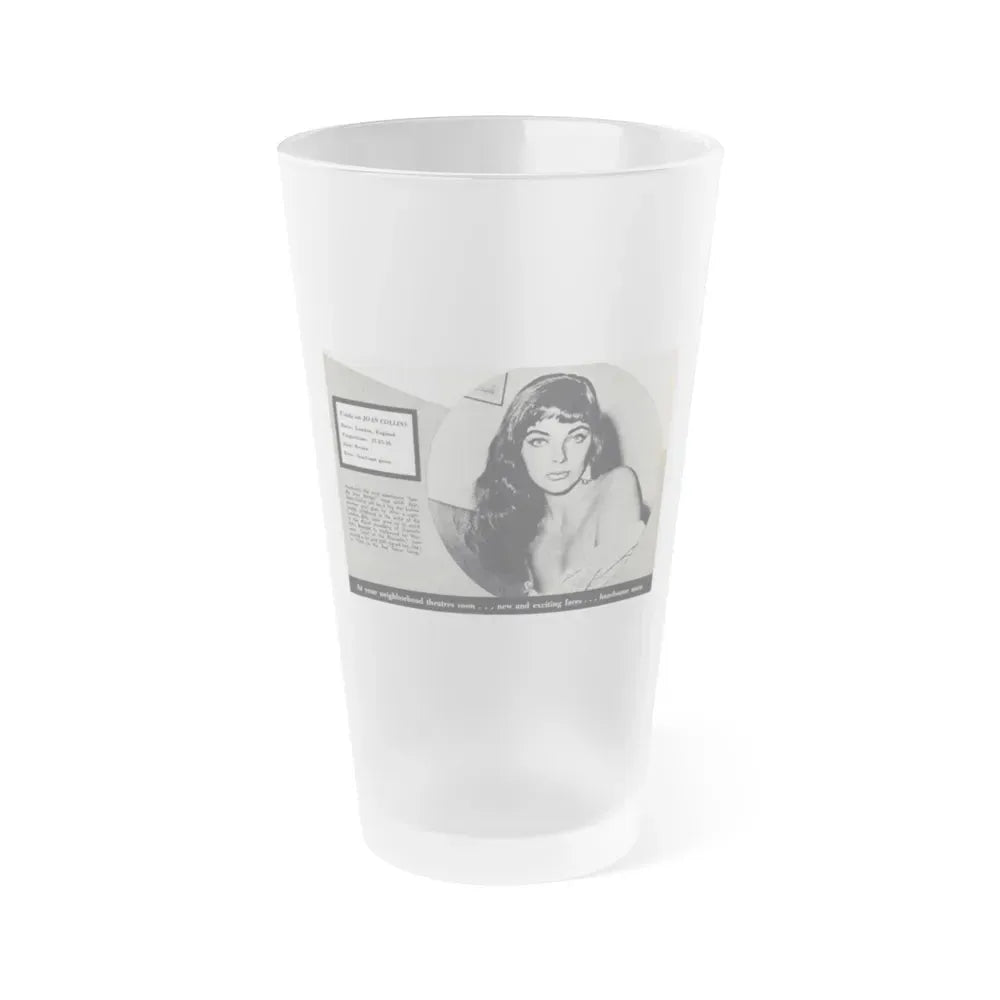 Joan Collins #688 - 1 B&W Portrait Head & Sholder Glamour Shot from Movie Star Magazine Circa 1950's (Vintage Female Icon) Frosted Pint Glass 16oz 16oz Frosted - Go Mug Yourself