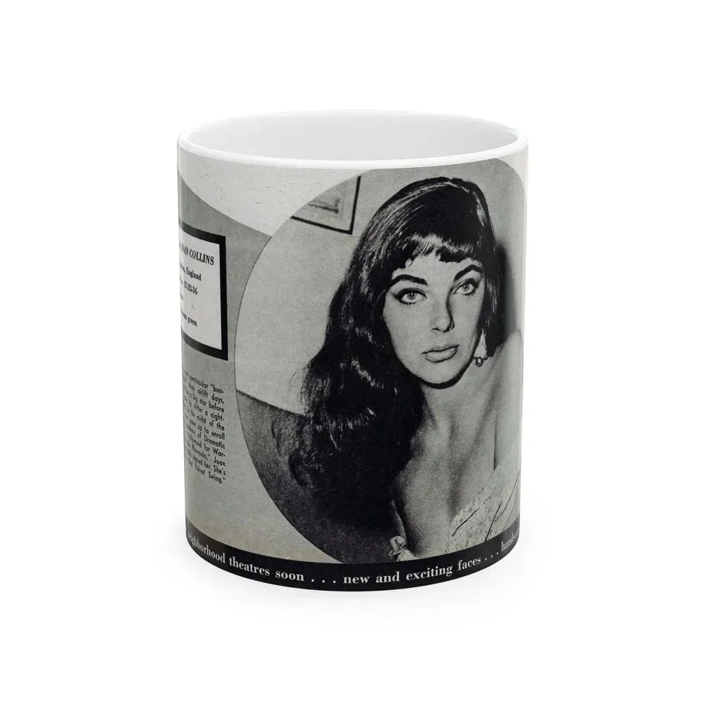 Joan Collins #688 - 1 B&W Portrait Head & Sholder Glamour Shot from Movie Star Magazine Circa 1950's (Vintage Female Icon) White Coffee Mug 11oz - Go Mug Yourself