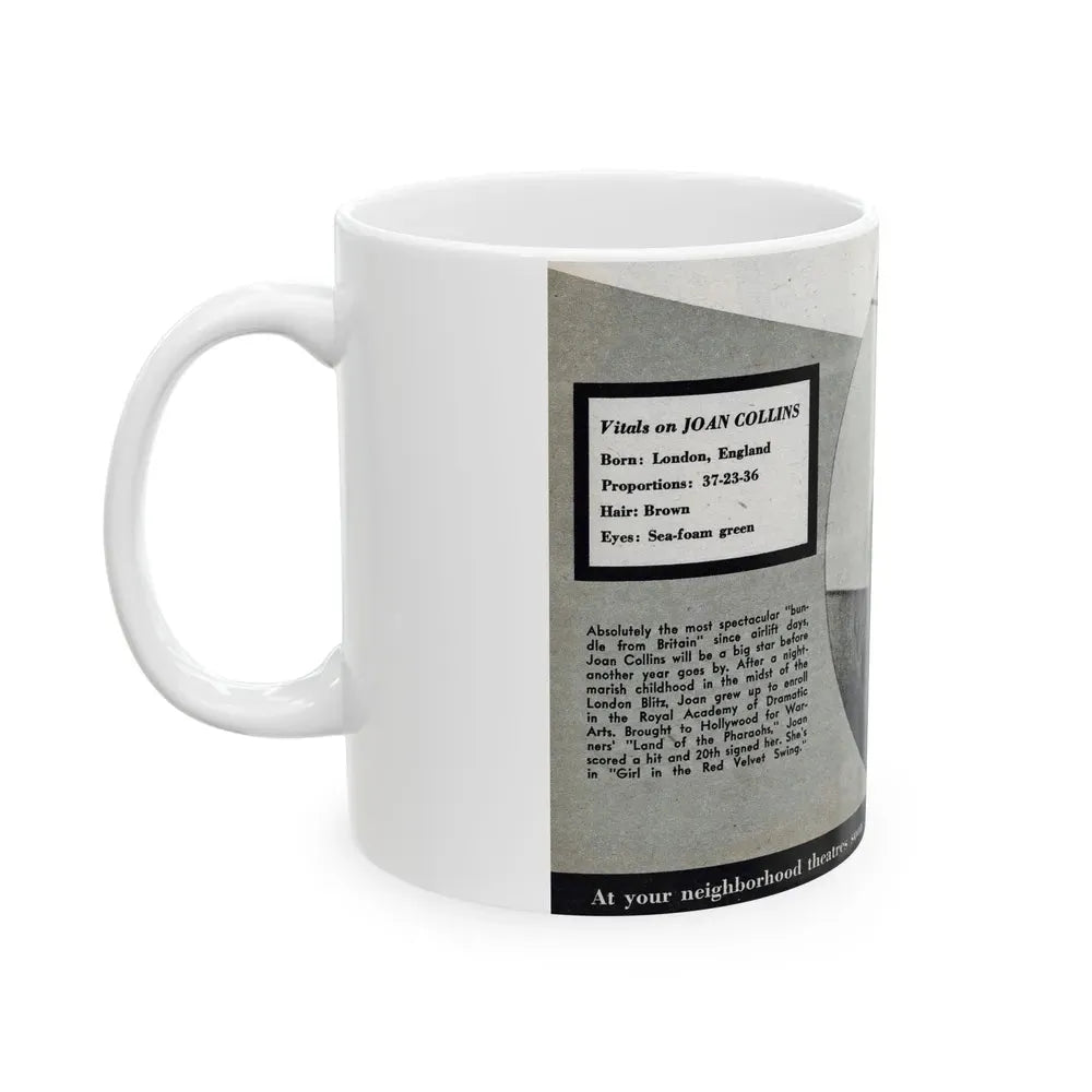 Joan Collins #688 - 1 B&W Portrait Head & Sholder Glamour Shot from Movie Star Magazine Circa 1950's (Vintage Female Icon) White Coffee Mug - Go Mug Yourself