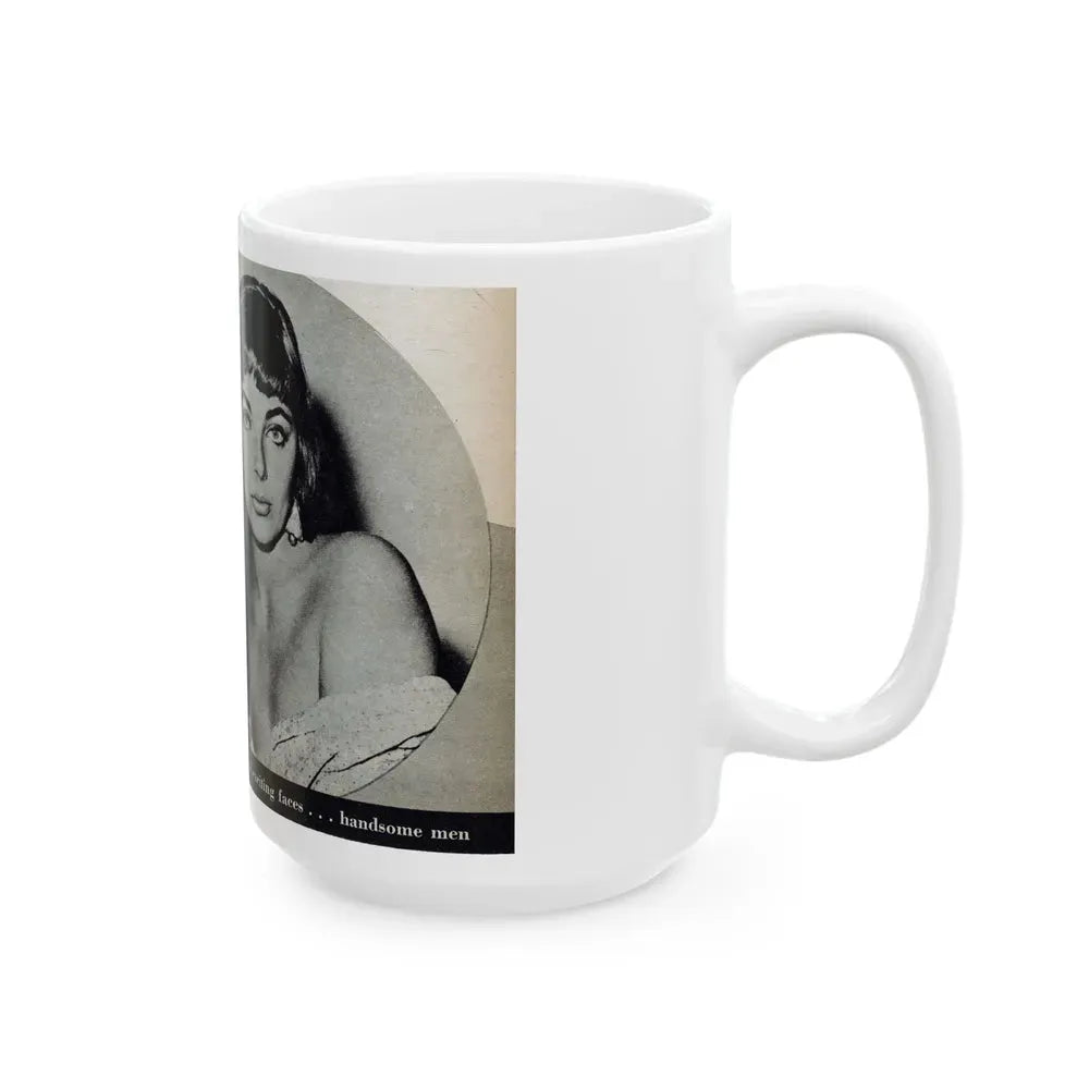 Joan Collins #688 - 1 B&W Portrait Head & Sholder Glamour Shot from Movie Star Magazine Circa 1950's (Vintage Female Icon) White Coffee Mug - Go Mug Yourself