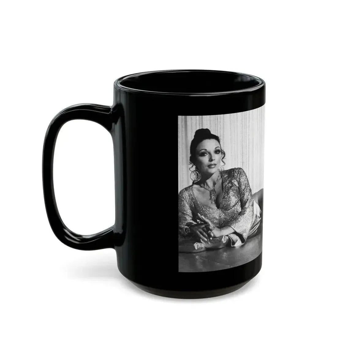 Joan Collins #98 (Vintage Female Icon) Black Coffee Mug - Go Mug Yourself