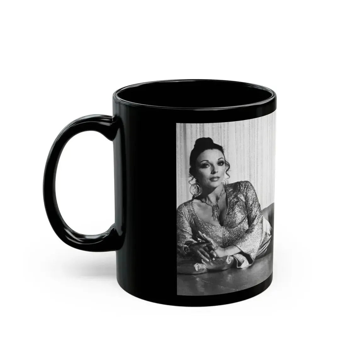 Joan Collins #98 (Vintage Female Icon) Black Coffee Mug - Go Mug Yourself