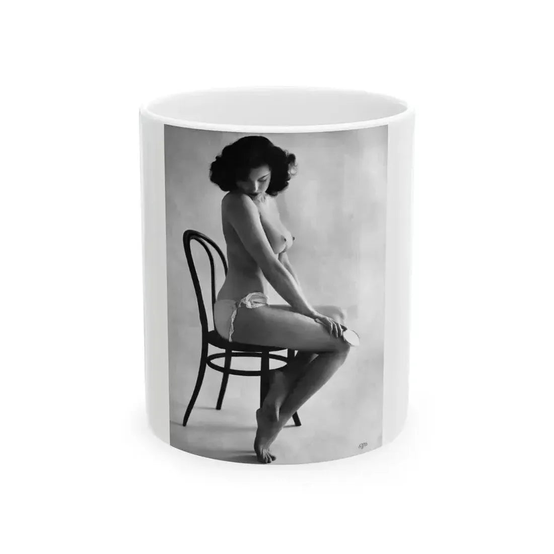 Joanne Arnold #04 - Topless (Vintage Female Icon) White Coffee Mug 11oz - Go Mug Yourself