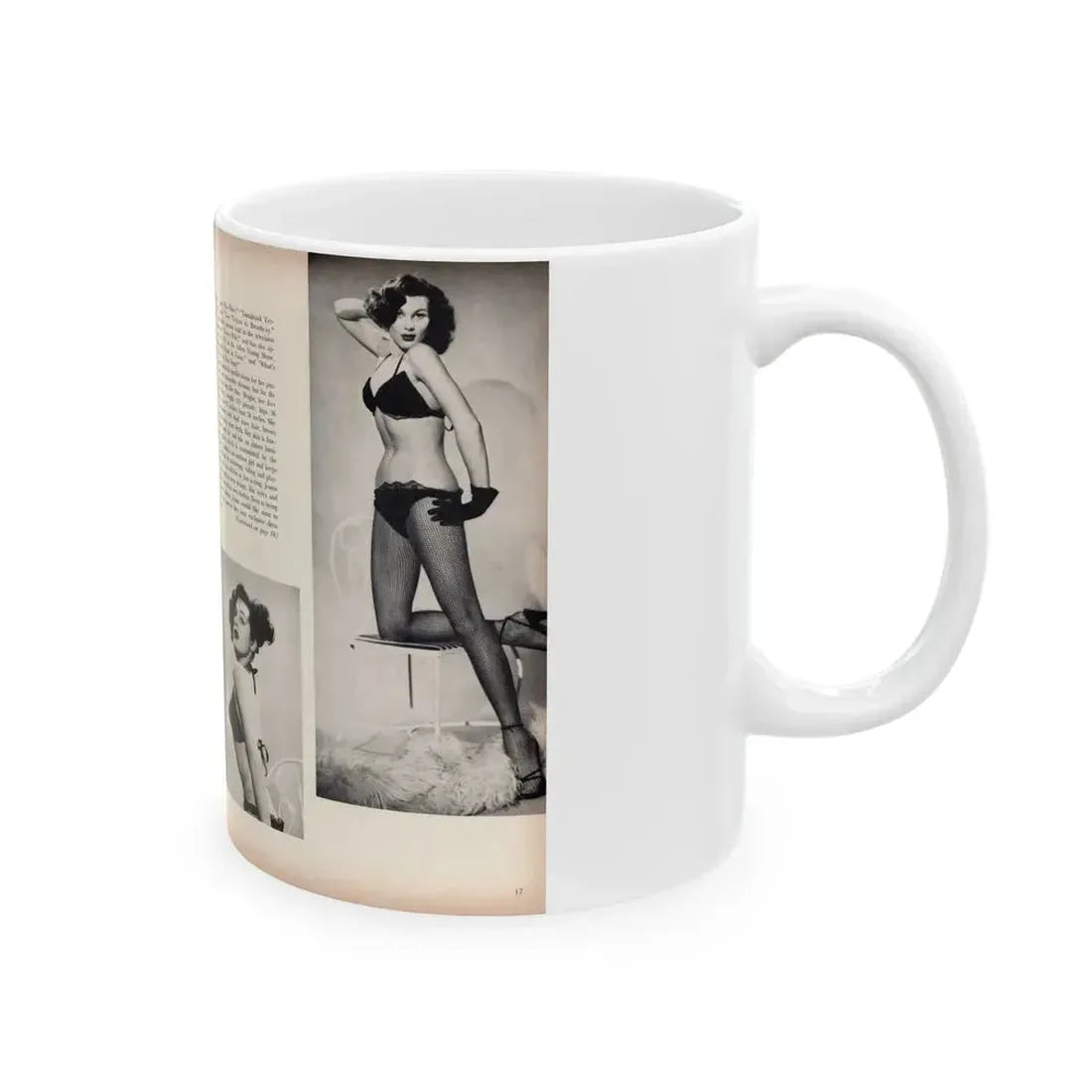 Joanne Arnold #102 - Pages 3 & 4 of 6 with, 4 B&W Photos & Article from Modern Man Mag. Feb. '52 (Vintage Female Icon) White Coffee Mug - Go Mug Yourself