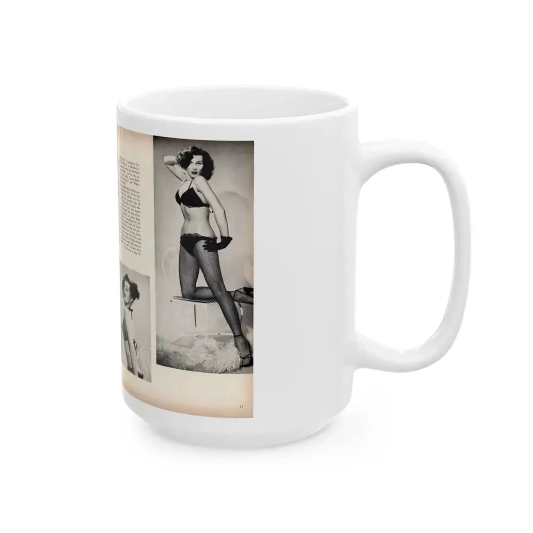 Joanne Arnold #102 - Pages 3 & 4 of 6 with, 4 B&W Photos & Article from Modern Man Mag. Feb. '52 (Vintage Female Icon) White Coffee Mug - Go Mug Yourself