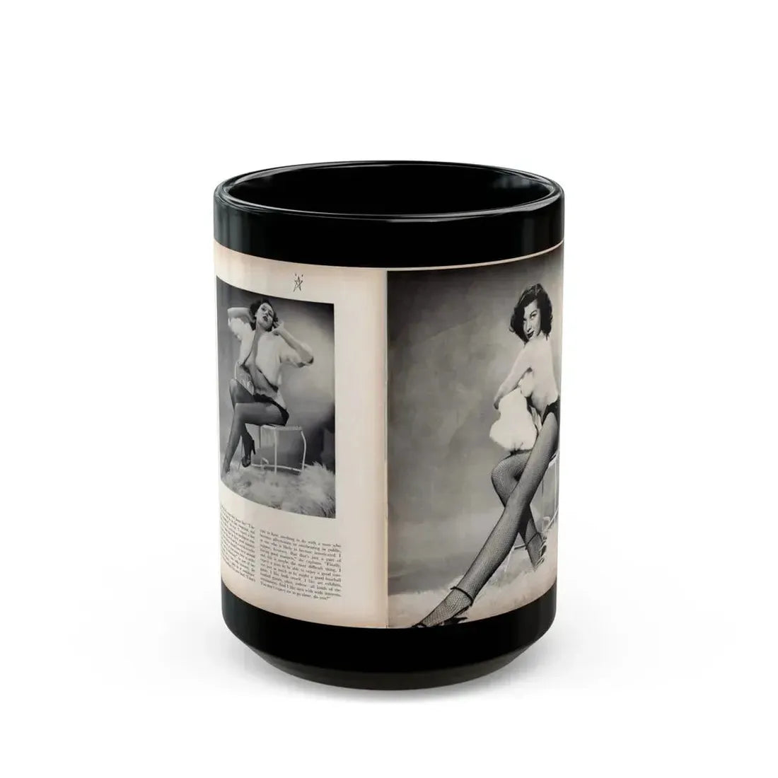 Joanne Arnold #103 - Pages 3 & 4 of 6 with, 4 B&W Photos & Article from Modern Man Mag. Feb. '52 (Vintage Female Icon) Black Coffee Mug 15oz - Go Mug Yourself