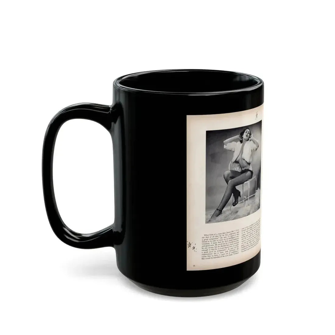 Joanne Arnold #103 - Pages 3 & 4 of 6 with, 4 B&W Photos & Article from Modern Man Mag. Feb. '52 (Vintage Female Icon) Black Coffee Mug - Go Mug Yourself
