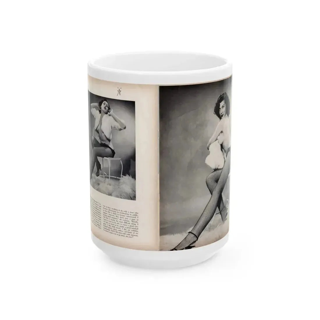Joanne Arnold #103 - Pages 3 & 4 of 6 with, 4 B&W Photos & Article from Modern Man Mag. Feb. '52 (Vintage Female Icon) White Coffee Mug 15oz - Go Mug Yourself