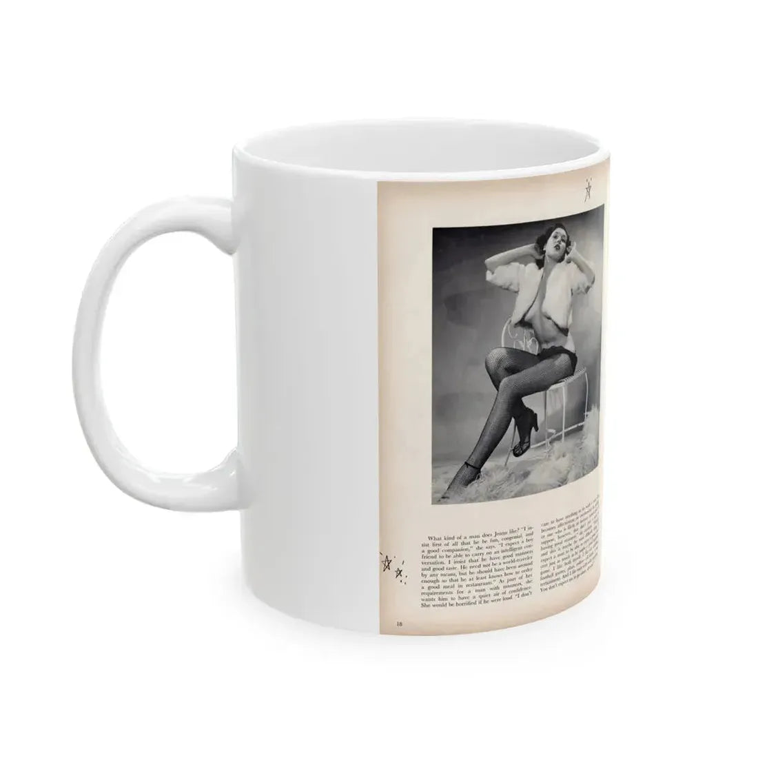 Joanne Arnold #103 - Pages 3 & 4 of 6 with, 4 B&W Photos & Article from Modern Man Mag. Feb. '52 (Vintage Female Icon) White Coffee Mug - Go Mug Yourself