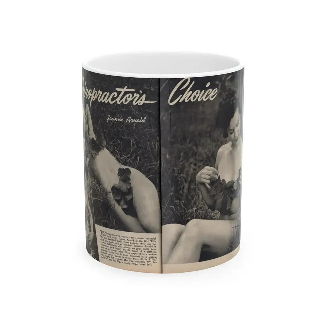Joanne Arnold #107 - Pages 1 & 2 of 4 with 3 B&W Photos, Caption & Article from Famous Models Mag. Sept.-Oct. '51 (Vintage Female Icon) White Coffee Mug 11oz - Go Mug Yourself