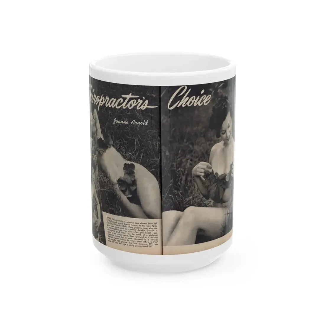 Joanne Arnold #107 - Pages 1 & 2 of 4 with 3 B&W Photos, Caption & Article from Famous Models Mag. Sept.-Oct. '51 (Vintage Female Icon) White Coffee Mug 15oz - Go Mug Yourself