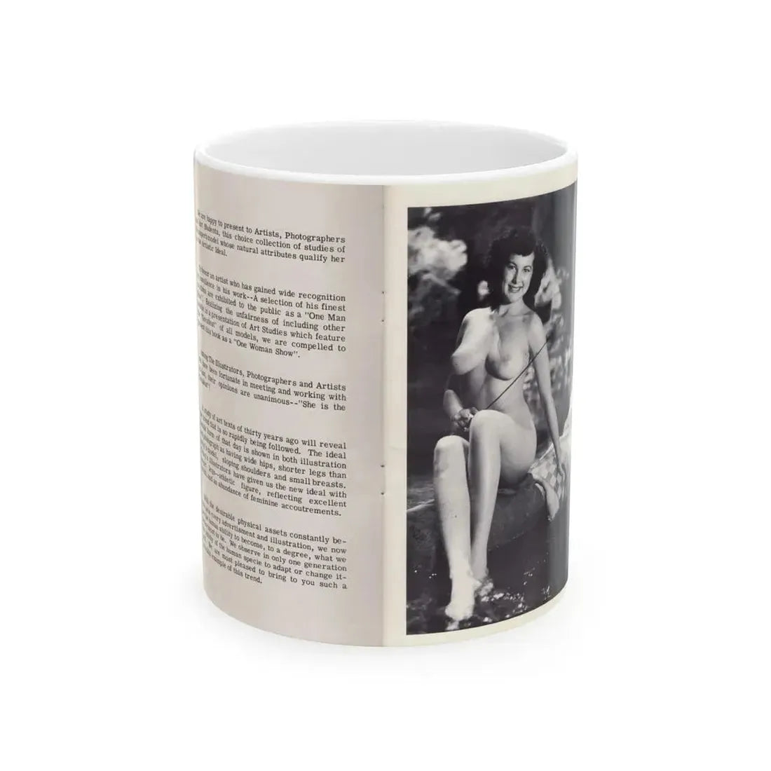 Joanne Arnold #113 - Pages 2 & 3 Intro & 1 Full Body Nude B&W Pic Fishing from BREATHTAKNG BEAUTIES Proudly Presents...Jo Ann (Vintage Female Icon) White Coffee Mug 11oz - Go Mug Yourself