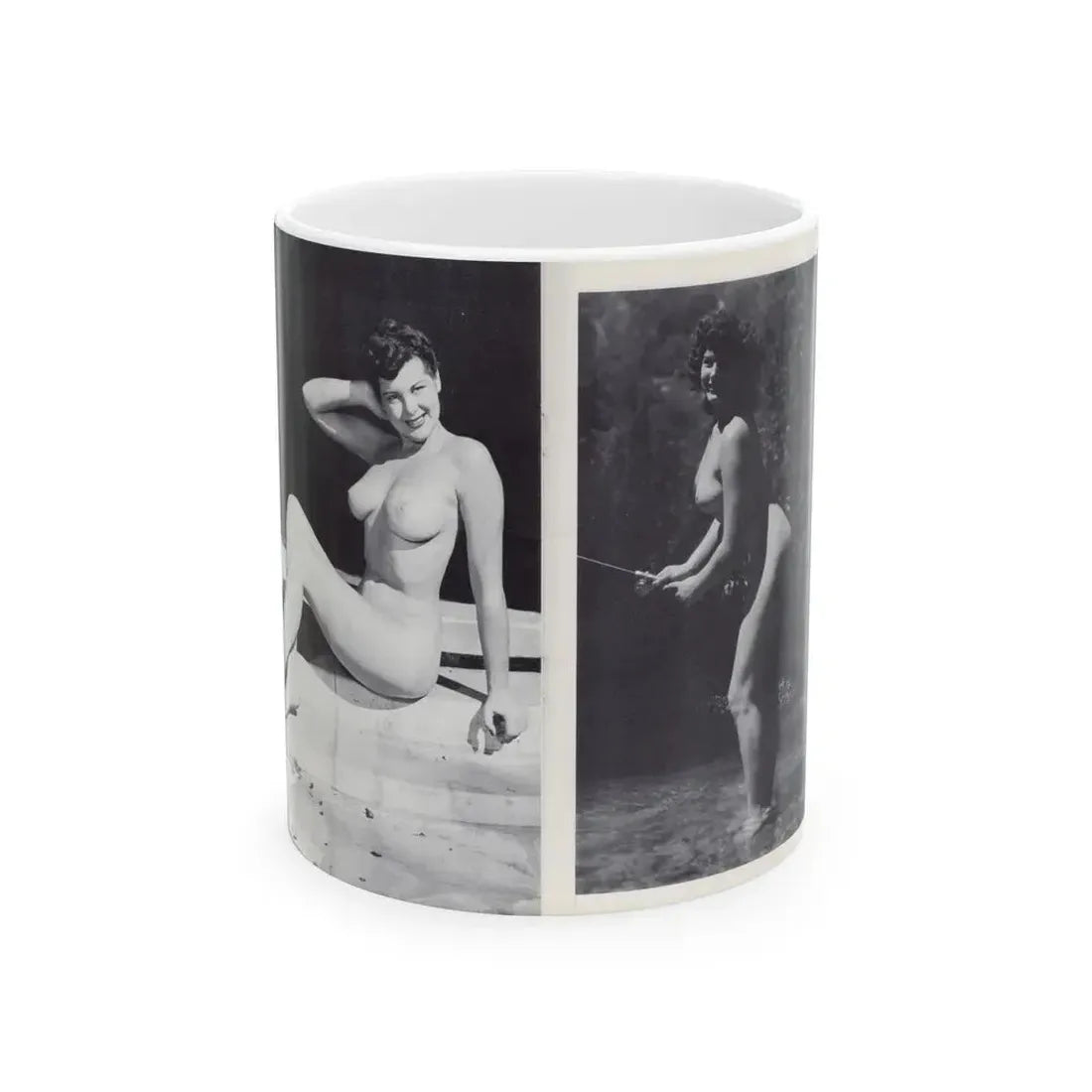 Joanne Arnold #120 - Pages 16 & 17 with, 2 B&W Nude Pics Right 1 Fishing from BREATHTAKNG BEAUTIES Proudly Presents...Jo Ann (Vintage Female Icon) White Coffee Mug 11oz - Go Mug Yourself