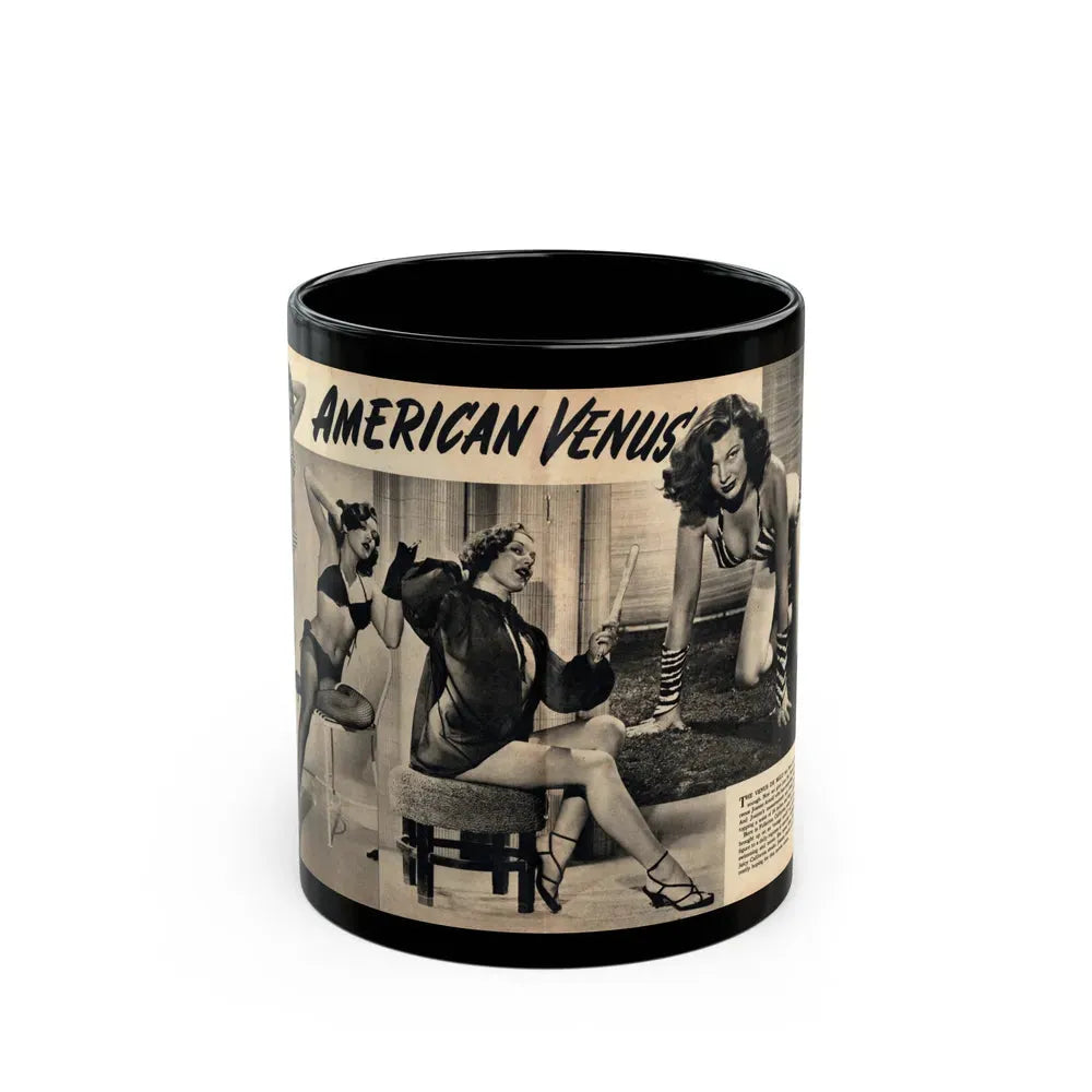 Joanne Arnold #129 Pages 26 & 27 Pages 2 of 2 with Joan Ann 4 B&W Shots & Short Paragraph on her from CANDID WHIRL Mag. January '53 (Vintage Female Icon) Black Coffee Mug 11oz - Go Mug Yourself