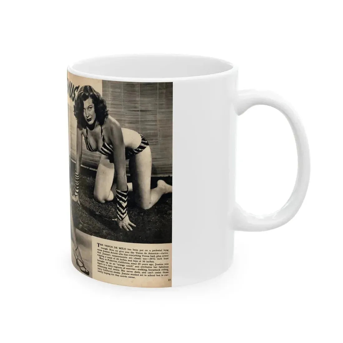 Joanne Arnold #129 Pages 26 & 27 Pages 2 of 2 with Joan Ann 4 B&W Shots & Short Paragraph on her from CANDID WHIRL Mag. January '53 (Vintage Female Icon) White Coffee Mug - Go Mug Yourself