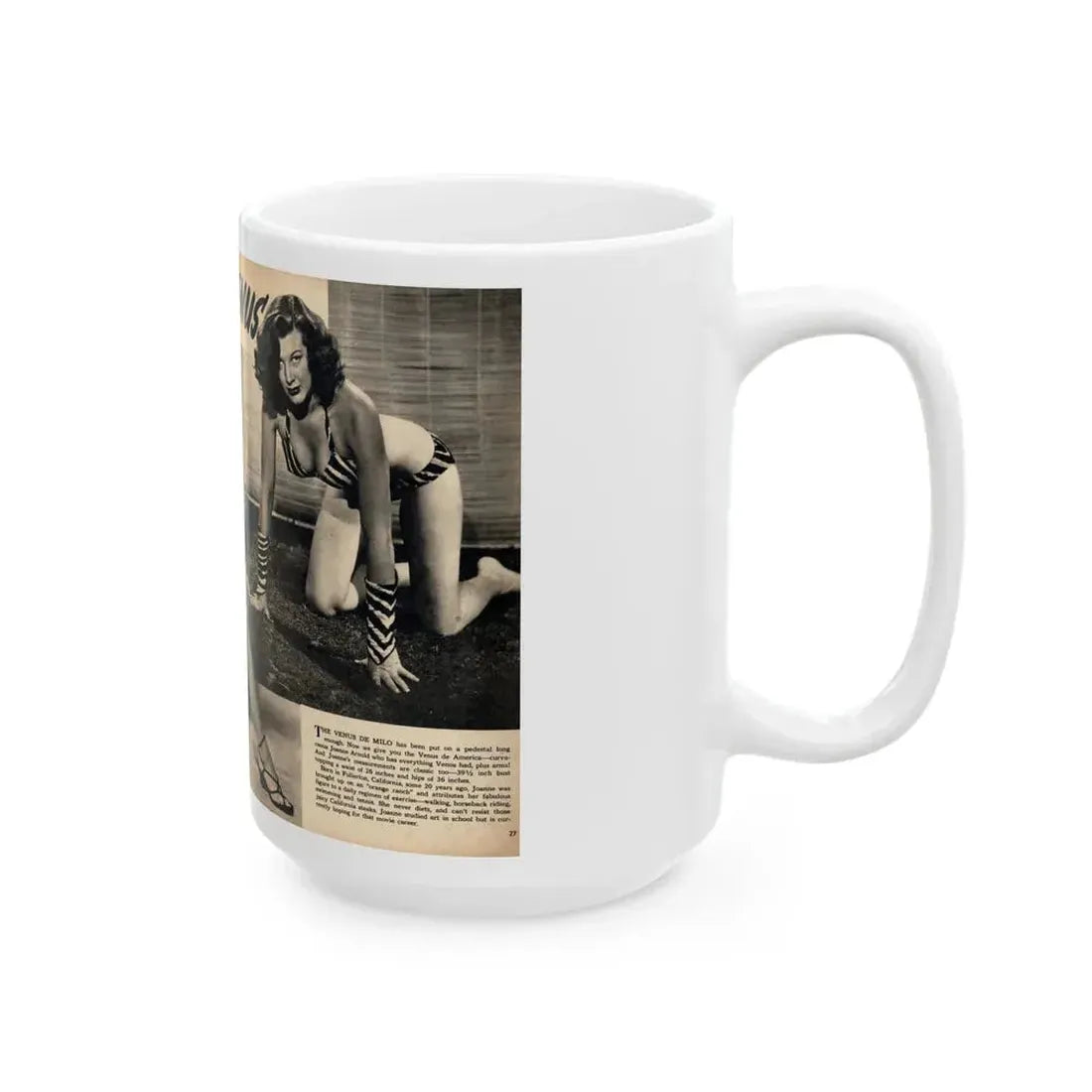 Joanne Arnold #129 Pages 26 & 27 Pages 2 of 2 with Joan Ann 4 B&W Shots & Short Paragraph on her from CANDID WHIRL Mag. January '53 (Vintage Female Icon) White Coffee Mug - Go Mug Yourself