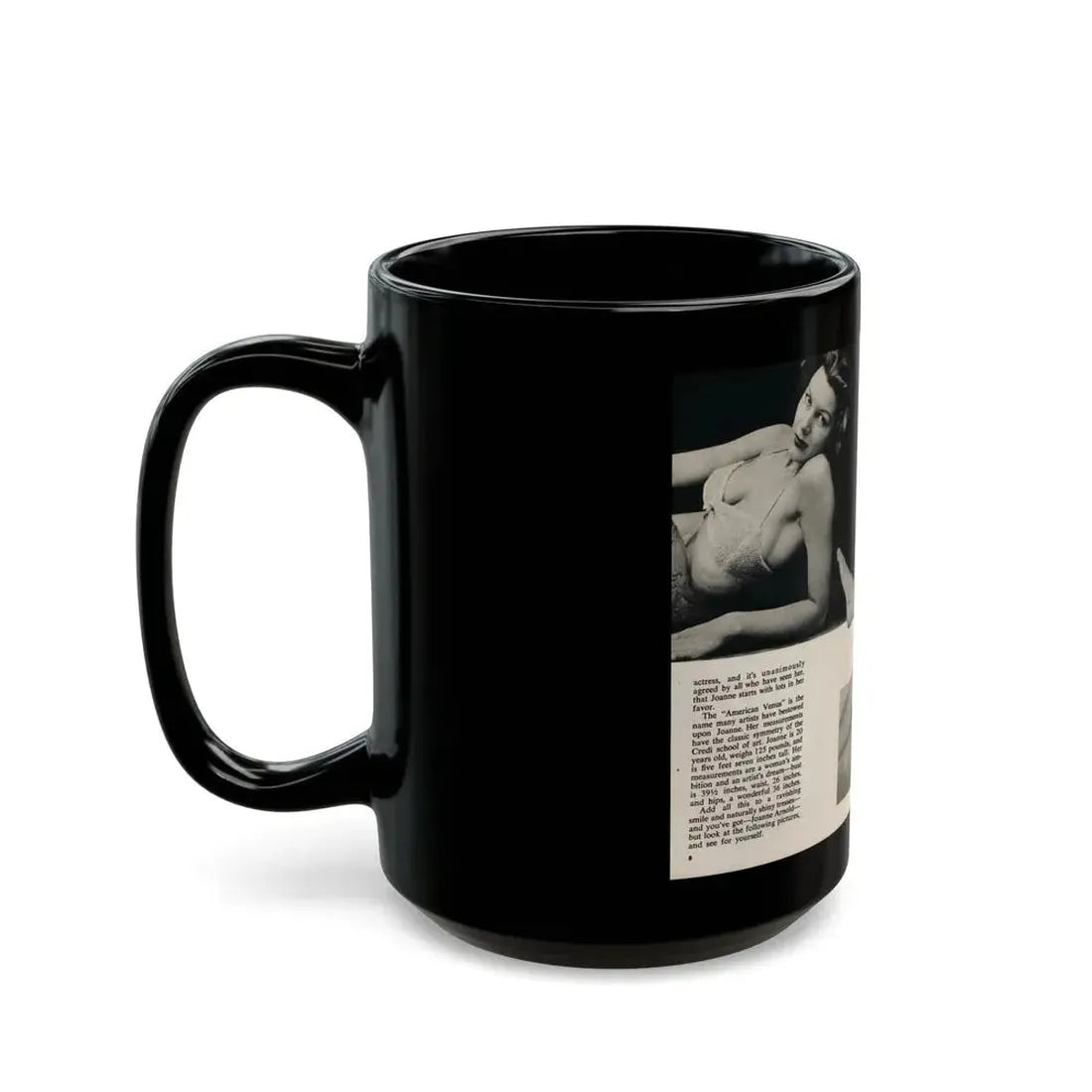Joanne Arnold #65 - Pages 1 & 2 of 3 with, 3 B&W Photos, Captions & Short Article from Foto-rama Digest Mag. March '54 (Vintage Female Icon) Black Coffee Mug - Go Mug Yourself
