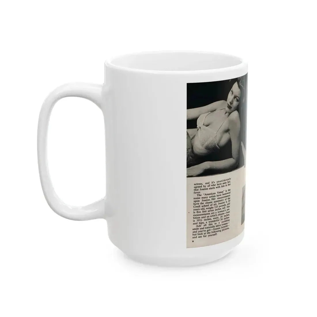 Joanne Arnold #65 - Pages 1 & 2 of 3 with, 3 B&W Photos, Captions & Short Article from Foto-rama Digest Mag. March '54 (Vintage Female Icon) White Coffee Mug - Go Mug Yourself